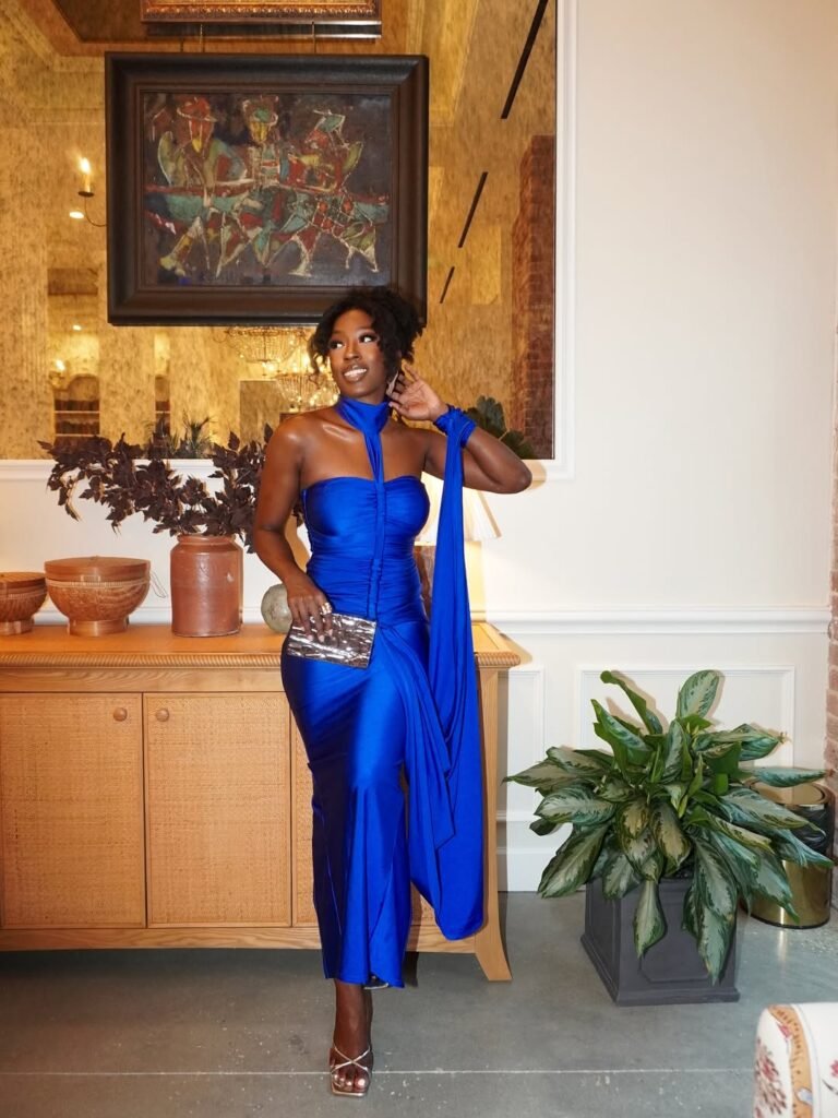 Beverly Naya Turns Heads in Electric Blue at Essence Fest